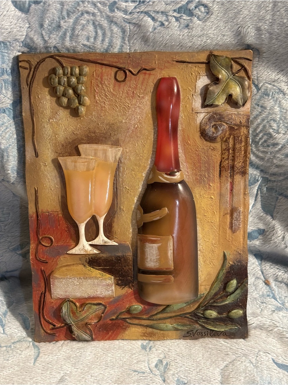 S. Vassileva 3D wine Bottle and Glasses Wall Art Plaque